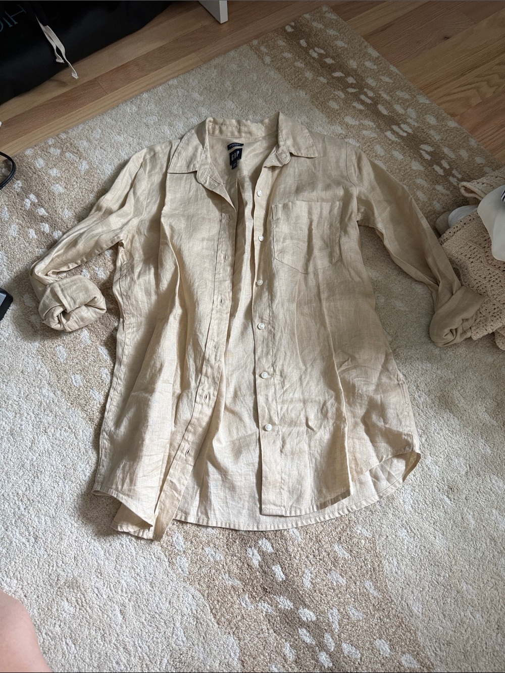 Gap Beige Linen Button-Up boyfriend Shirt